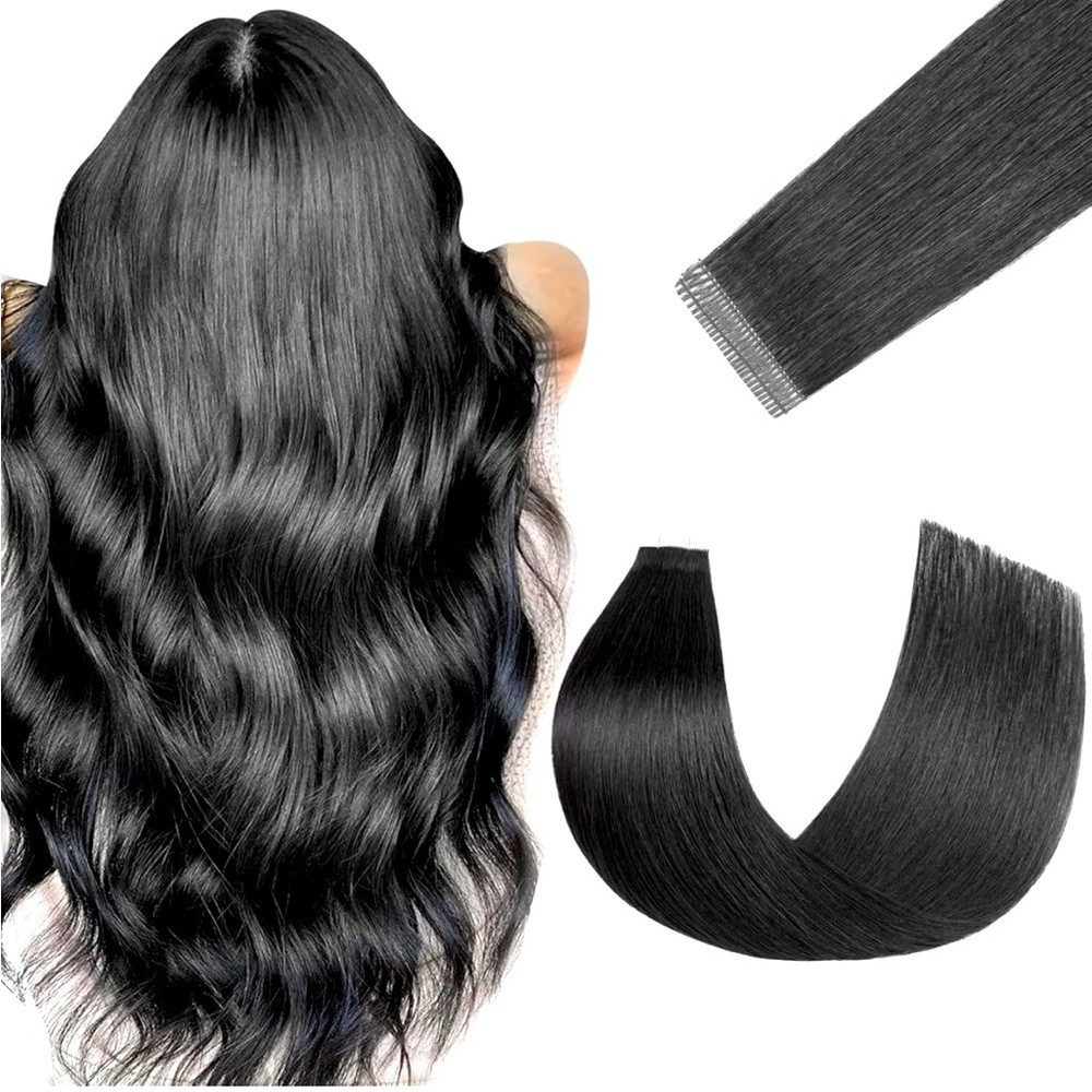 Tape in Hair Extensions Human Hair Jet Black 12 inch 20 pcs/40g Double Stitched